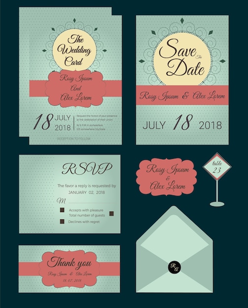 Se of invitation cards with elements