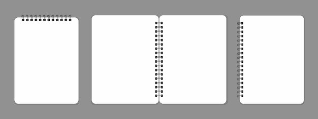 Se of spiral bound notebook mockups open blank sketchbook template or mock up for your sketch vector illustration grey background