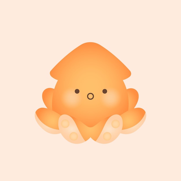 Sea animal cute characters Orange squid sticker