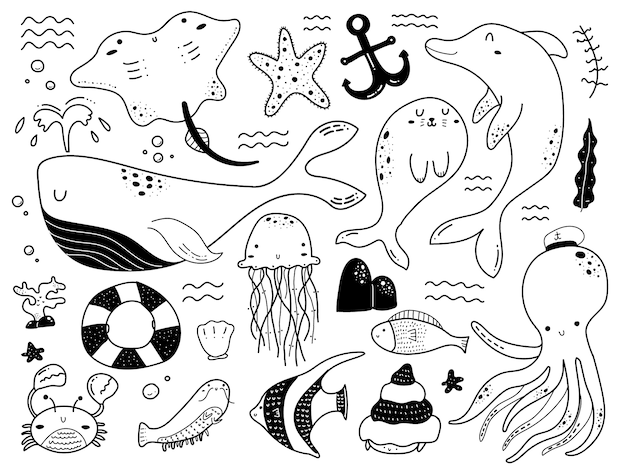 Vector sea animal doodle