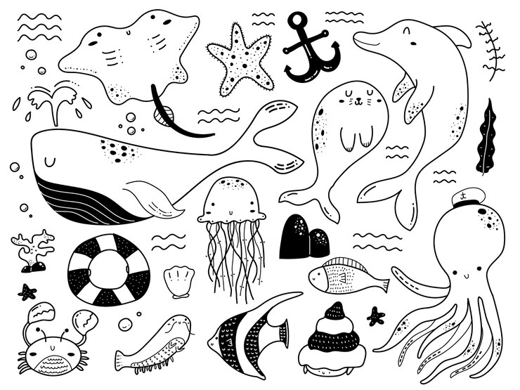 海の動物の落書き