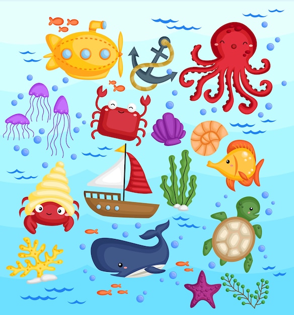 Vector sea animal image set