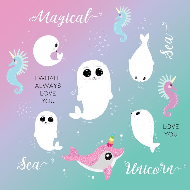 Sea animal love you magical sea unicorn