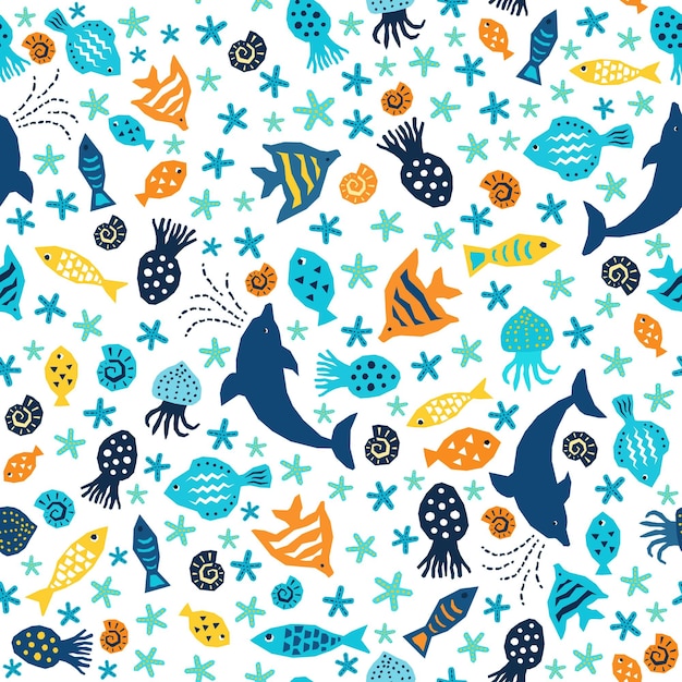 Vector sea animal seamless pattern