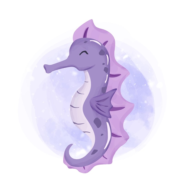 Vector sea animal smile seahorse watercolor