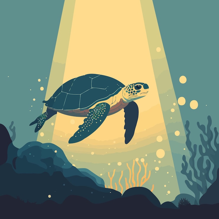 Vector sea animal turtle diving under the sea