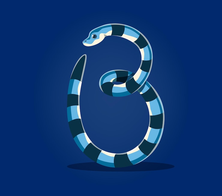 Vector sea animal underwater font letter b cartoon snake
