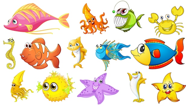 Vector sea animals cartoon collection