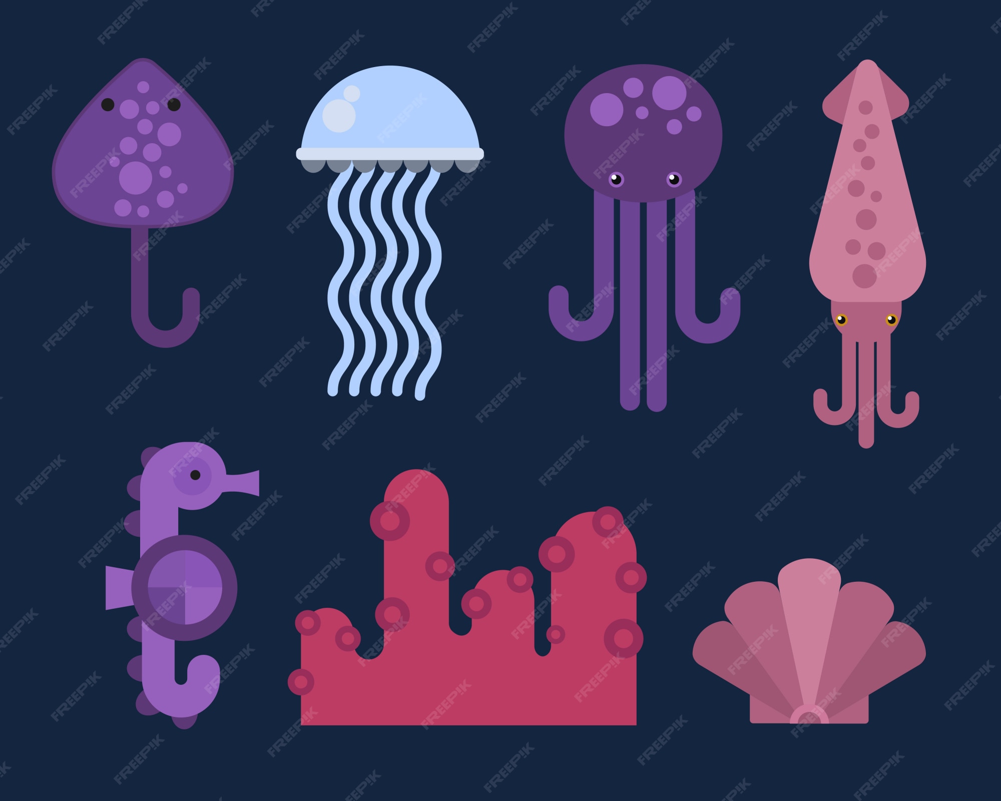 Premium Vector | Sea animals marine life character vector illustration.