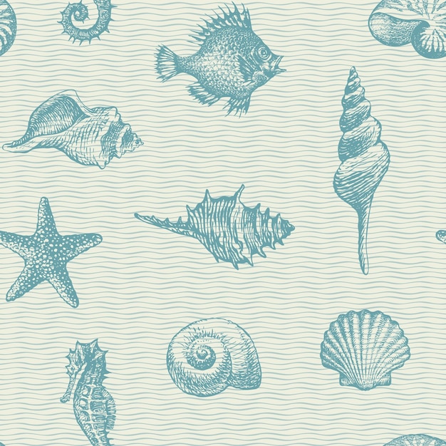 Vector sea animals seamless pattern