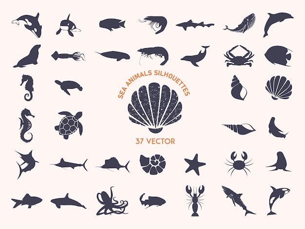 sea animals silhouette set