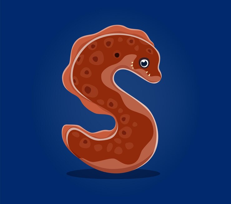 Vector sea animals in underwater font letter s muraena