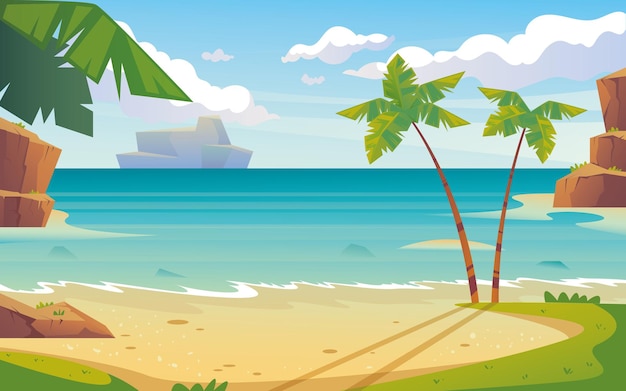 Sea beach landscape resort tourism summer banner poster concept\
cartoon design illustration