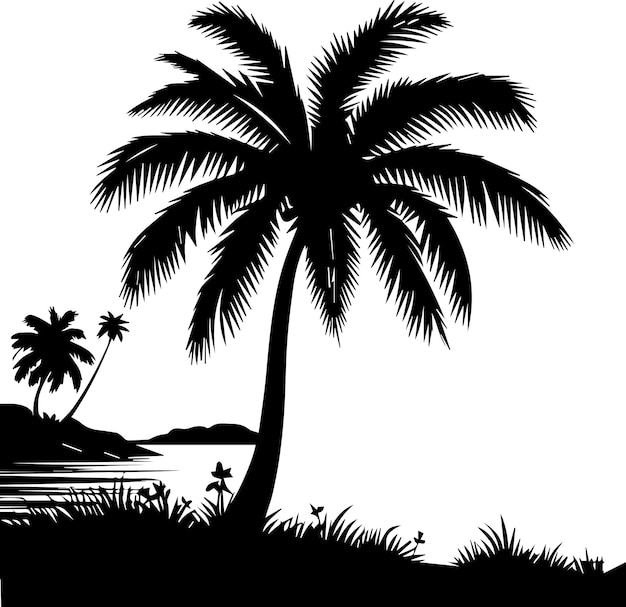 Vector sea beach vector silhouette illustration 10