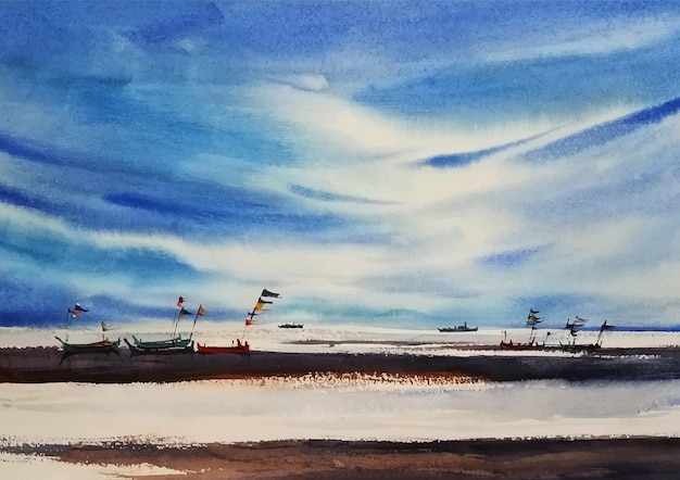 Sea beach watercolor art