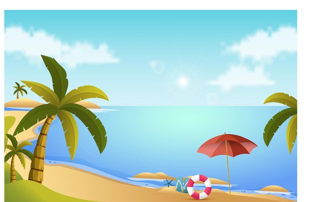 Sea beach with palm tree leaves background summer Vector