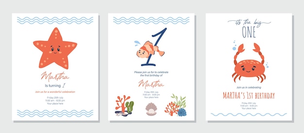 Vector under the sea birthday invitation with sea animals nautical baby shower invite ocean themed vector