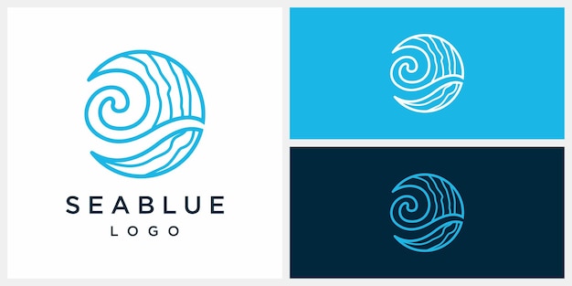 Морской Синий Пляж Волна Дизайн Логотипа Вдохновение Символы Иконы Вектор EPS 10