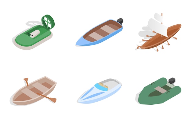 Sea boat icon set on white background