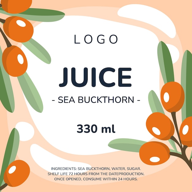 Vector sea buckthorn juice label template