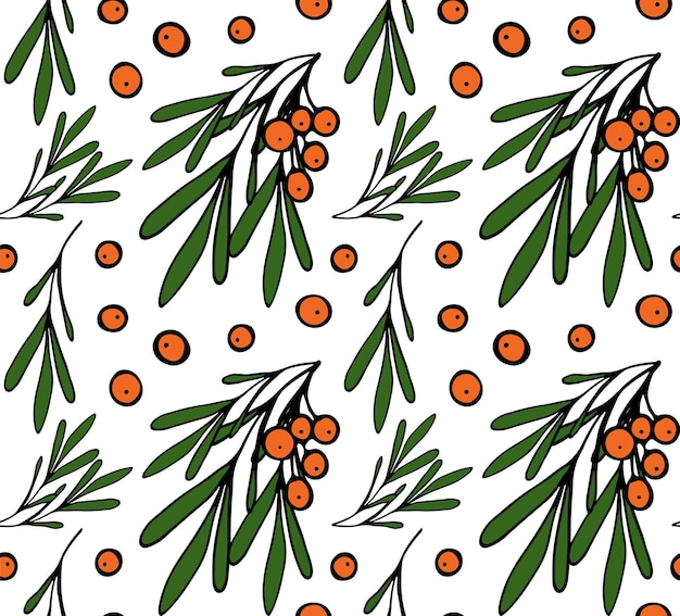 Sea buckthorn seamless pattern Doodle colorful vector for fashion print textile cover