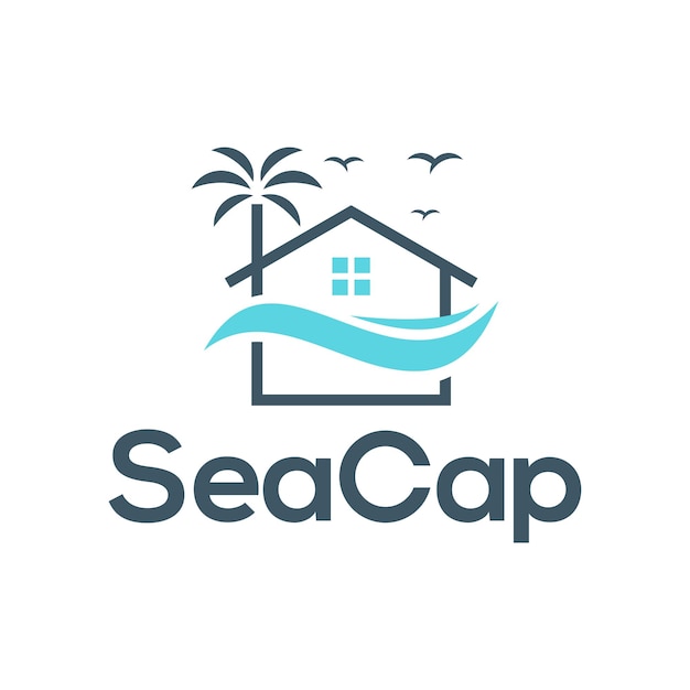 sea cap home with wave logo design