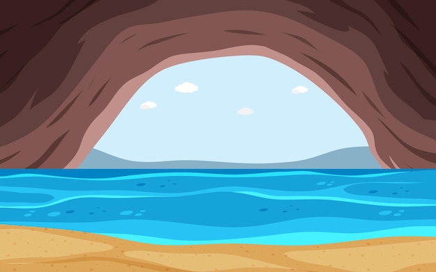 Sea cave background in cartoon style