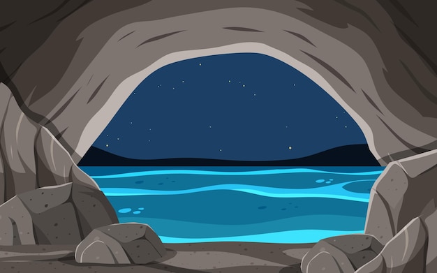 Vector sea cave background in cartoon style