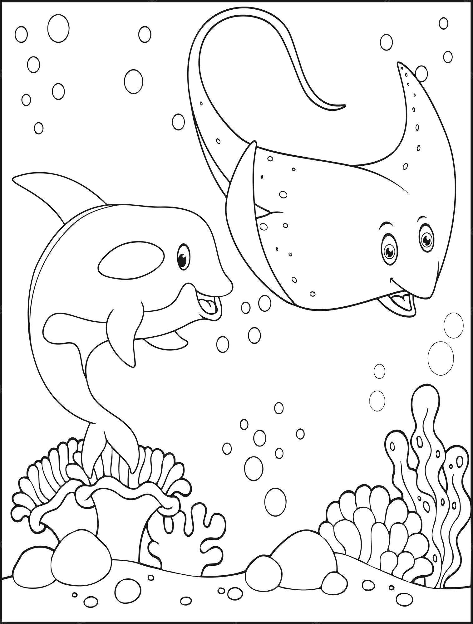 Premium Vector | Sea creatures coloring pages for kids