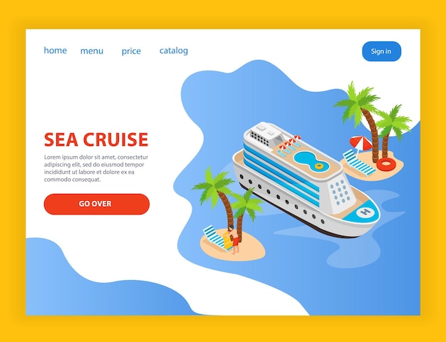 Vector sea cruise isometric landing page with