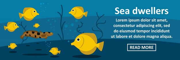 Sea dwellers banner template horizontal concept