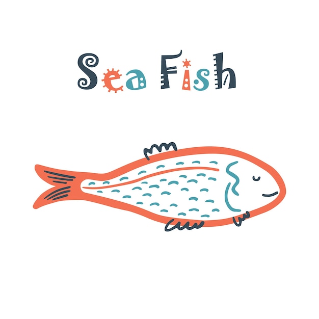 Sea fish in doodle style in bright colors for children printing textiles stickers wallpaper