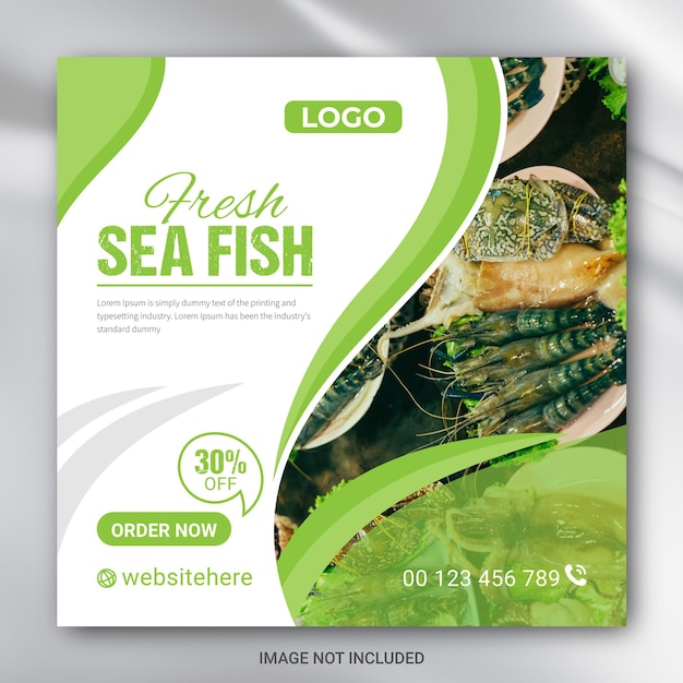 Sea fish food banner template for social media post design