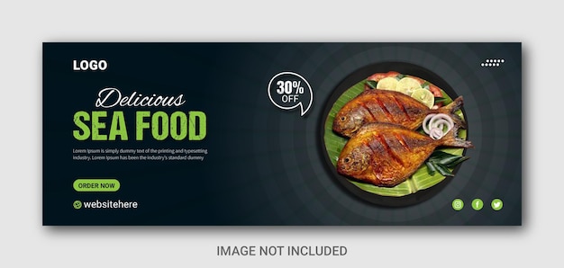 Vector sea fish food banner template for social media post design