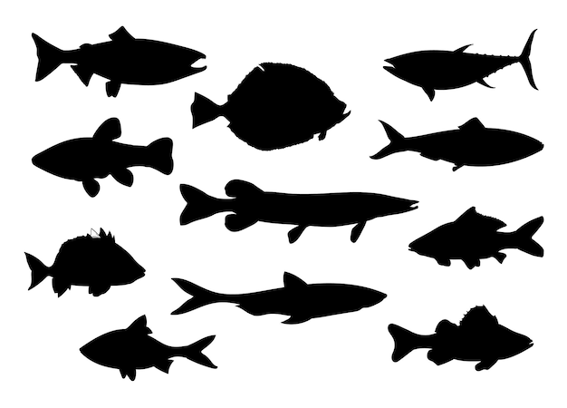 Sea Fish isolated Vectors Silhouettes