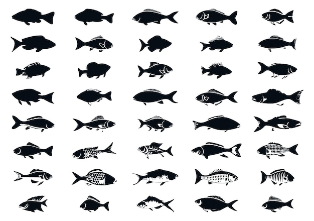 Vector sea fish silhouettes set illustration