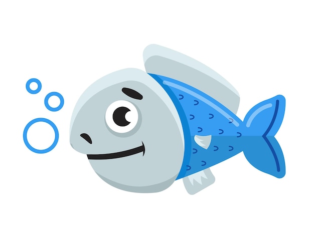 海水魚は微笑んで泡を吹きます。海の住人。フラットベクトルイラスト。