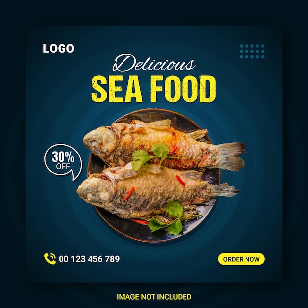 Vector sea food banner design template for social media post