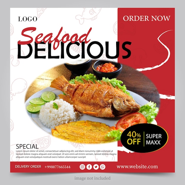 sea food poster banner template flat design