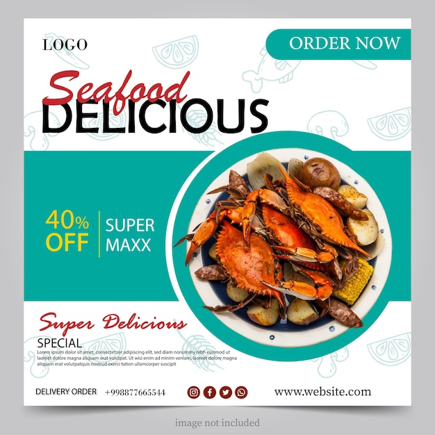 Sea food poster banner template flat design