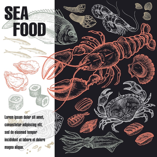 Вектор Плакат с морепродуктами