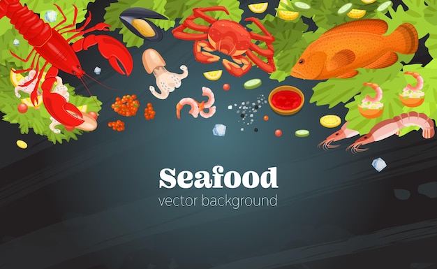 Vector sea food top view background fish restaurant seafood dishes food cooked a beautiful gourmet dinner background restaurant menu vector isolated