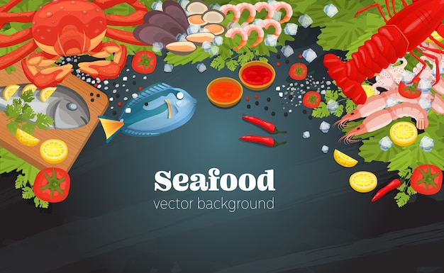 Vector sea food top view background