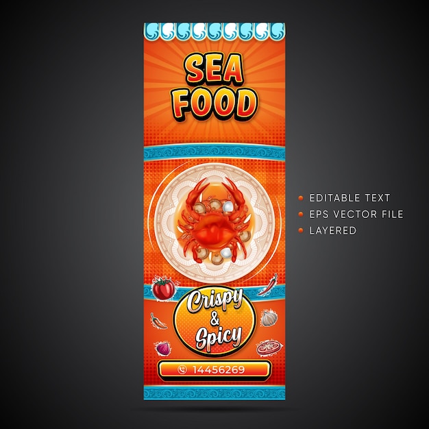 Sea Food XBanner Template with food realistic vector