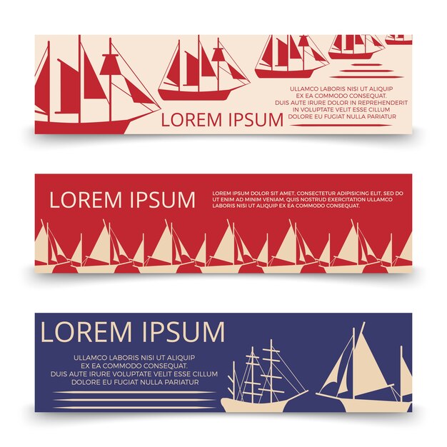 Vector sea horizontal banners template with sailboats