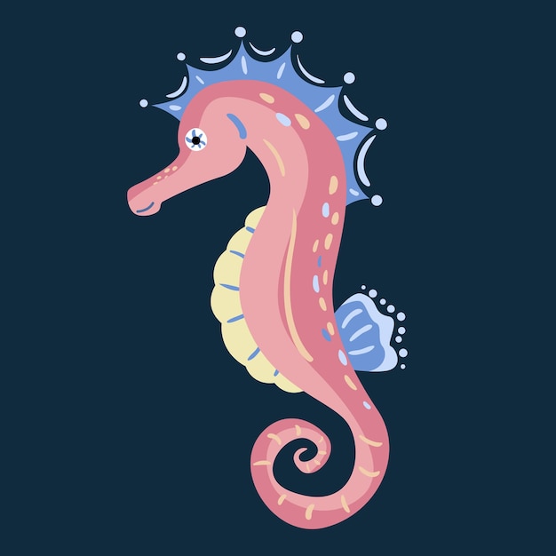 Sea horse in cartoon style