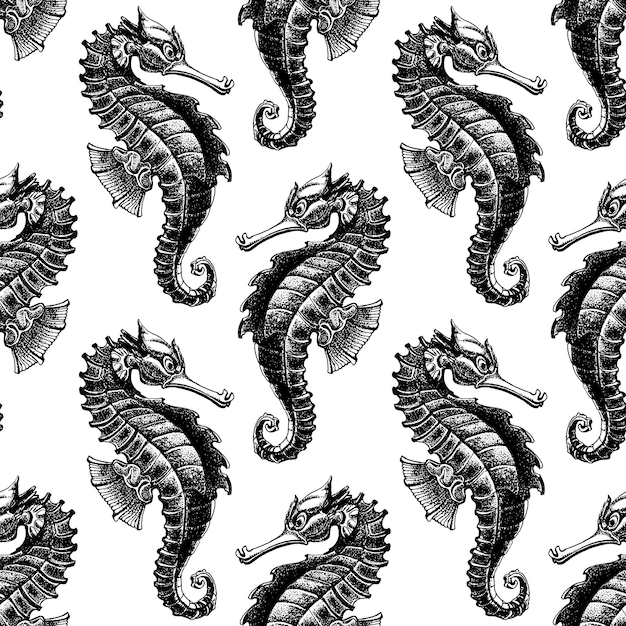 Sea horse hand drawn sketch Seamless pattern