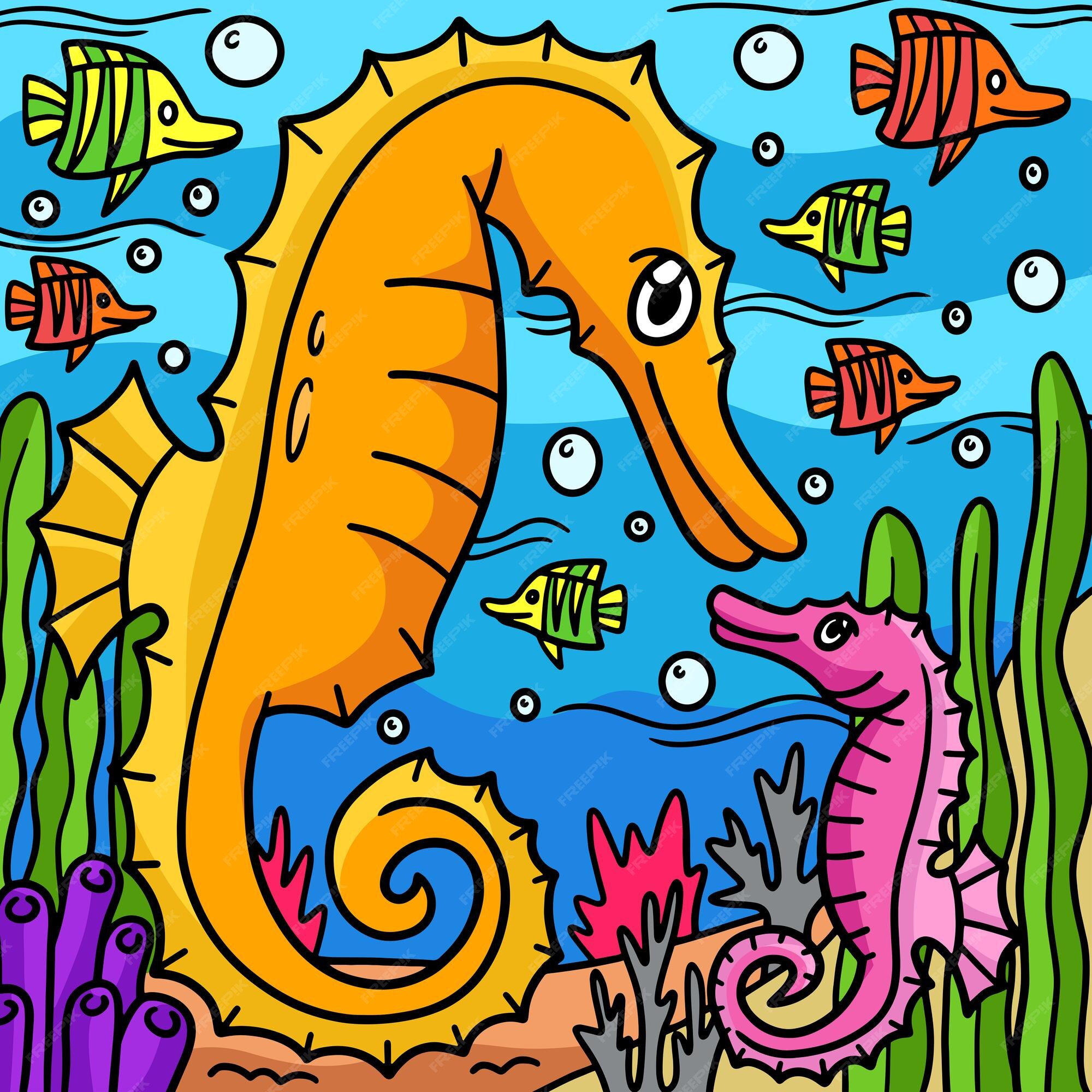 Vector Drawing and Paint Cute Cartoon Seahorse. Educational Game for Kids.  Vector Illustration with Cartoon Style Funny Sea Animal Ilustração do Vetor  - Ilustração de linha, educacional: 153519182