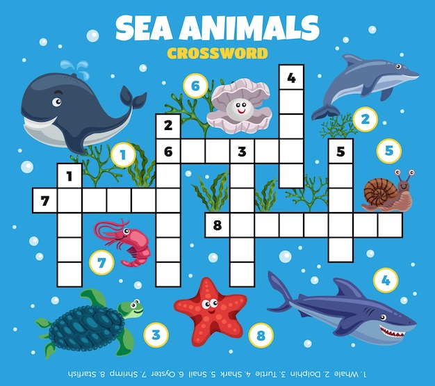 sea inhabitants funny crossword illustration