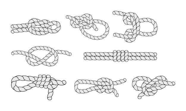 Vector sea knots and loops set marine rope and nautical knot cord borders nautical loop vector illustration on white background isolated